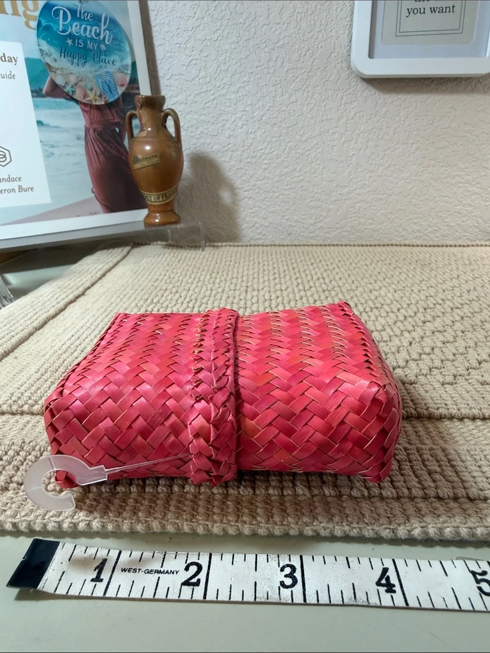 Handwoven Pink Woven Card Holder, Coin Purse or Pouch Tropical Handmade
